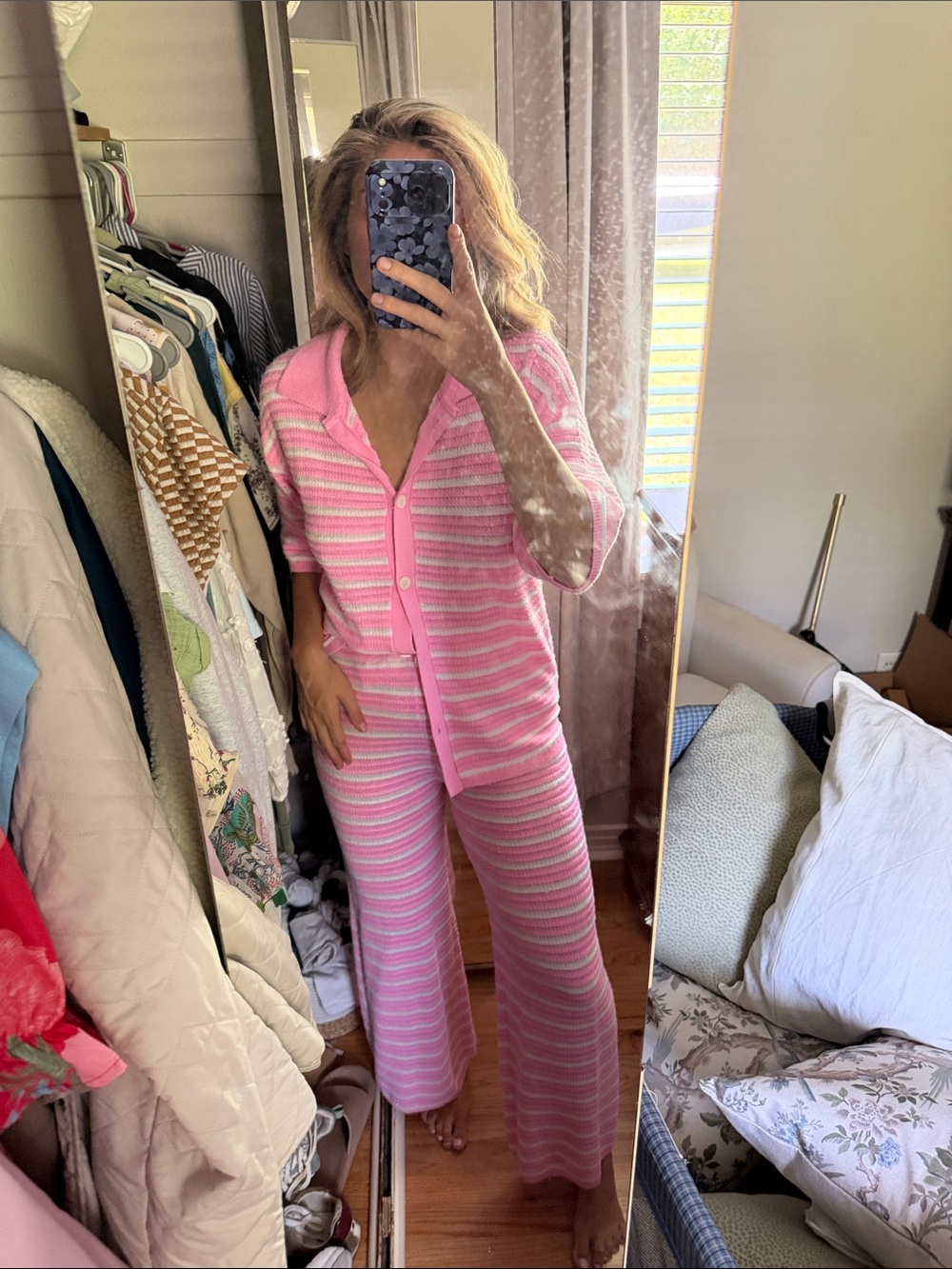 Vici Pink and White Striped Knit Lounge Set